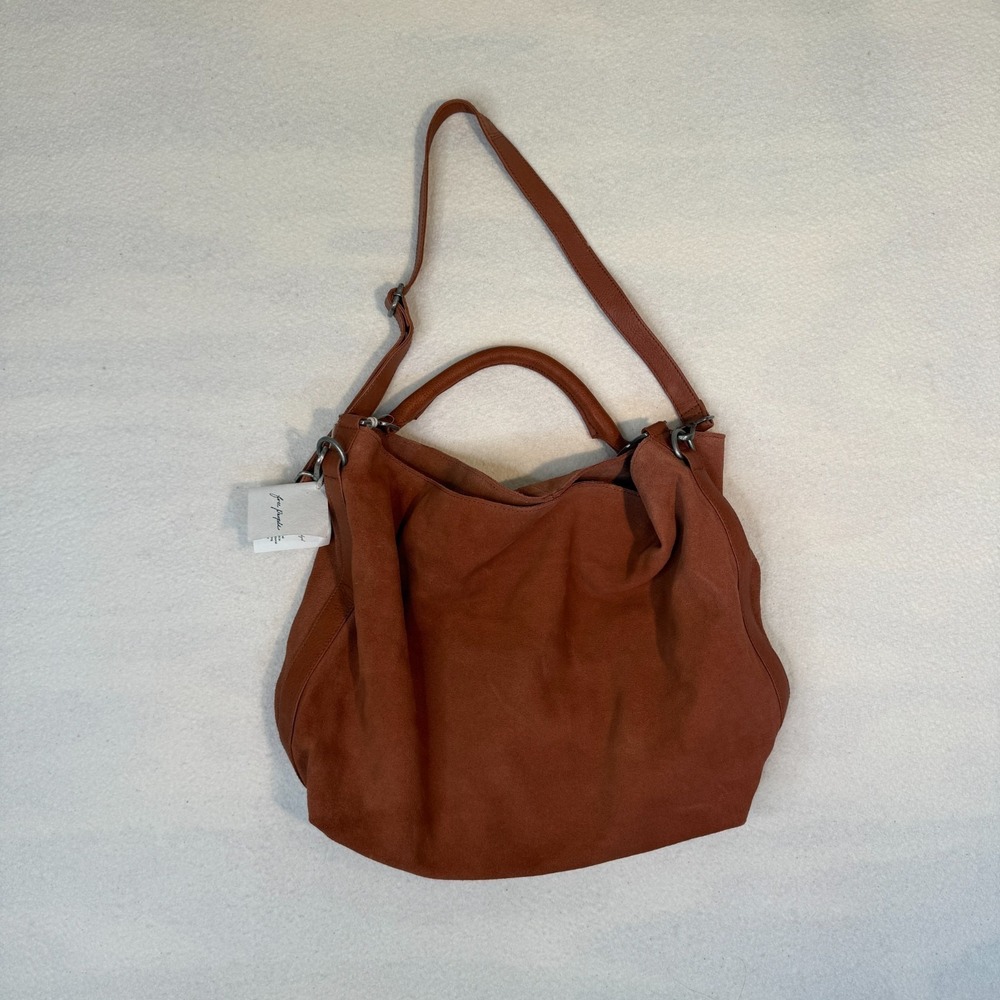 Free People Suzie Suede Slouchy Tote Bag Between Brown Rust Leather NWT - Picture 3 of 9